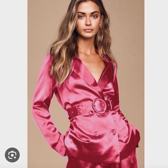 Charlie Holiday Pink Satin Double Breasted Belted Blazer - Picture 1 of 6